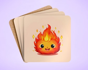 Calcifer Coaster Set, Studio Ghibli Home Decor, Howls Moving Castle Merch