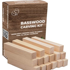 Set of 8, Large Basswood Carving/Whittling Wood Blocks Kit 1-1/2 x 1-1/2  x 6