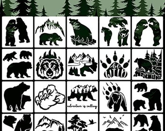 Bear Stencil Template Set: Reusable DIY Painting Stencils (20-Piece)
