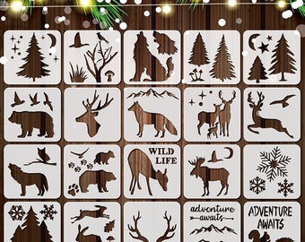 20Pcs Stencils for North America Wild Life, Woodland Theme, DIY Christmas Stencils for Painting on Wooden Walls/ Home Decor