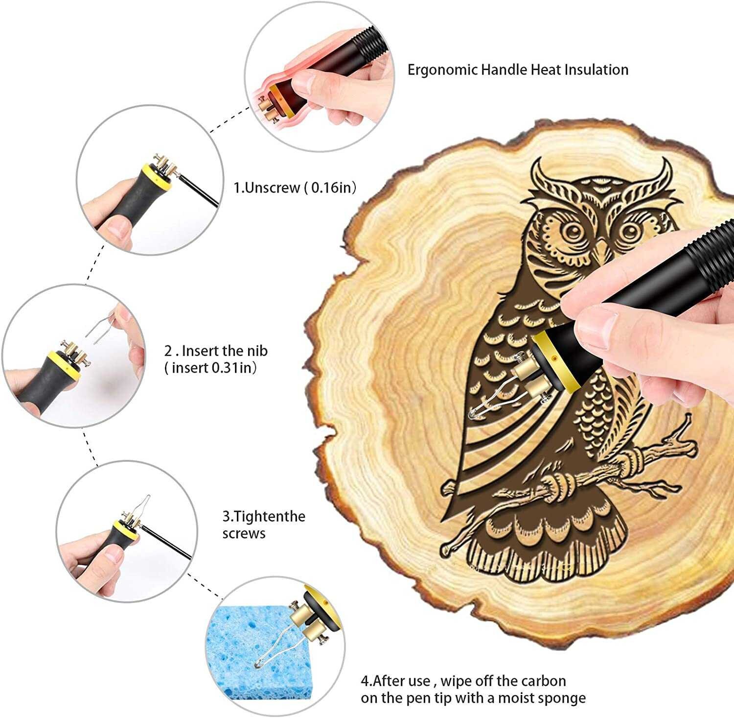 22 Piece Set Accessories for 30W Pyrography Pen Wood Burning Burner Stamping  Patterns Drawing Tips Hot Knife Collet & Blade Solder Tip Kit 