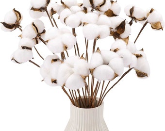 20Pcs Fake Cotton Stems, Artificial Cotton Floral Stems Faux Farmhouse Decorations for Home Decor & Craft Projects.