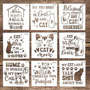 DIY Reusable Cat Letter Stencil Template for Crafts, Scrapbooking, Painting on Cake, Cookie, Wood, Canvas, Floor, Wall (5.9x5.9&quot;), Set of 9