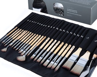 24Pcs Paint Brush Set/Expert Series, Enhanced Synthetic Brush Set w/- Cloth Roll  & Palette Knife for Acrylic, Oil, Watercolor and Gouache