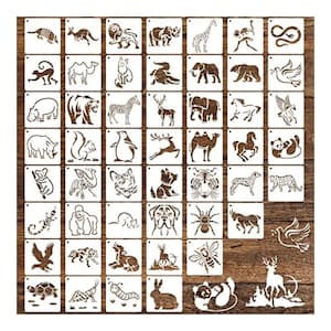 50 Wild Animal Painting Stencils: Reusable PET Mylar, 4x4