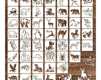 50 Wild Animal Painting Stencils: Reusable PET Mylar, 4x4