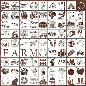 80-Piece Reusable Stencil Set: Flowers, Farm, Ocean, Animals. Ideal for DIY Crafts, 3x3 inches.