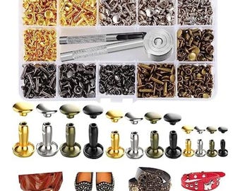 240 Sets Leather Rivets: Double Cap Tubular, 4 Colors & 3 Sizes