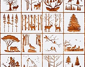Ensemble de pochoirs animal et arbre de la forêt – Pochoirs réutilisables pour travaux manuels d'hiver