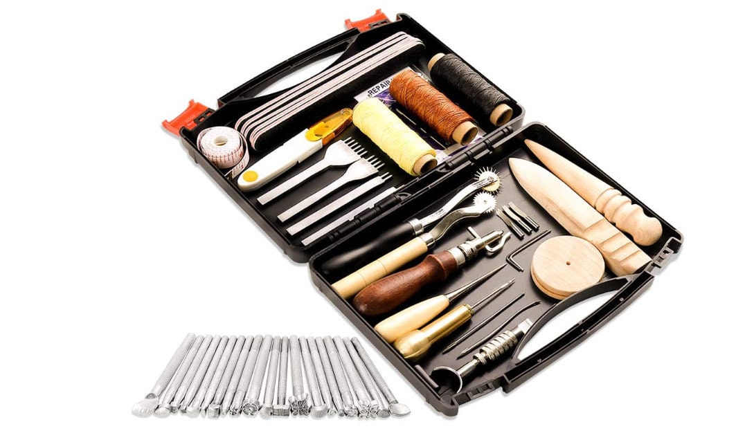 50pcs Leather Working Tools & Supplies W/ Leather Tool Box Perfect for  Stitching Punching Cutting and Sewing/ Leather Craft Making 