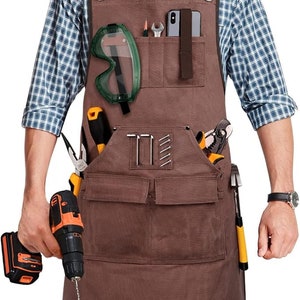 Woodworking Apron for Men: 20 oz, Heavy Duty Waxed Canvas, 9 Tool Pockets