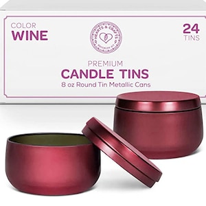 Candle Jars for Making Candles - Candle Tins 8oz / 24 Tin Candle Jars with Lids for Candle Making - Wine