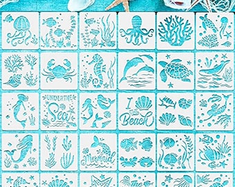 30 Ocean Creature Stencils: DIY Templates for Scrapbooking, Drawing, Decor Crafts. 5.1 x 5.1 Inch.