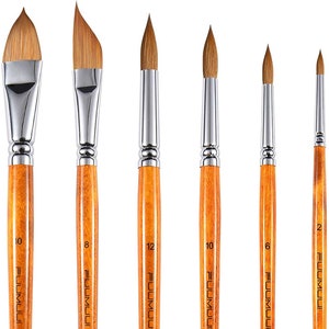 Kolinsky Sable Watercolor Paint Brushes for Artists 6Pcs - Pointed Rounds Cat Tongue Oval Wash for Watercolor Acrylics Inks Gouache Painting