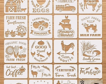 20Pcs Reusable Farmhouse Painting Stencils, Farm Theme Drawing Template for Scrapbooking Drawing Tracing DIY Furniture Wall Decor - 2 Sizes