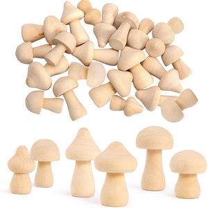 18 Pieces Unfinished Wooden Mushrooms/ 6 Different Sizes, 3 of Each/ Unpainted Wood Mushrooms for Kids Art & Crafts Projects