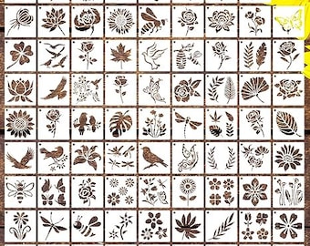 80-Piece Floral Stencil Set, DIY Craft Stencils, 3-Inch