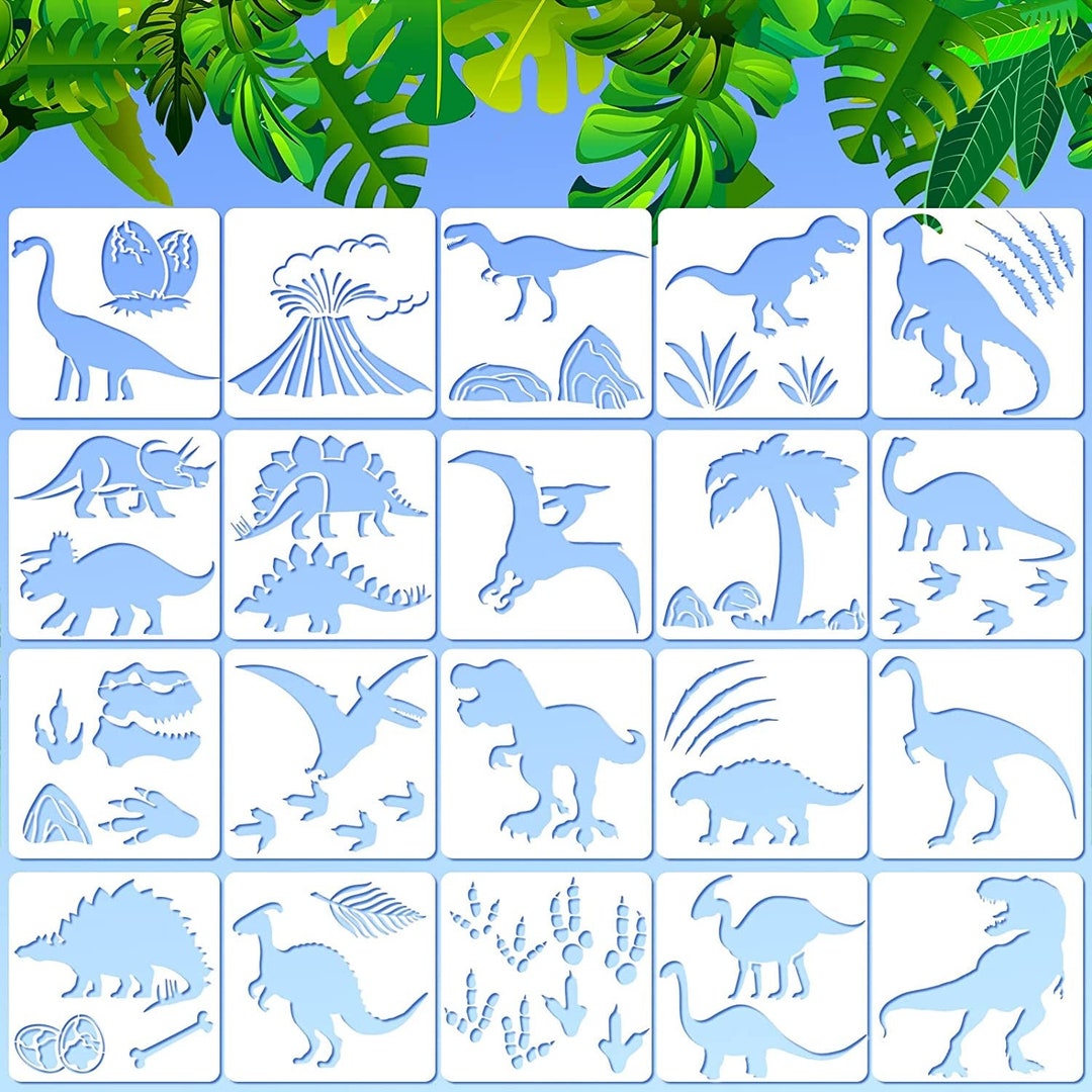20pcs Dinosaurs Stencils for Painting, Reusable &amp; DIY Dino Stencils for ...