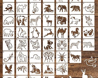 50 Animal Painting Stencils: Reusable for Wood, Rocks, Canvas, Fabric, Glass, Pottery Size - 4x4 Inches. Perfect for Art