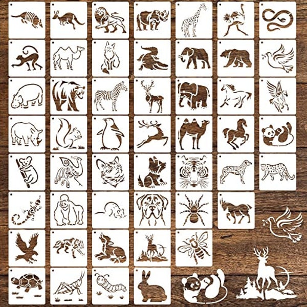 50 Animal Painting Stencils: Reusable for Wood, Rocks, Canvas, Fabric, Glass, Pottery Size - 4x4 Inches. Perfect for Art