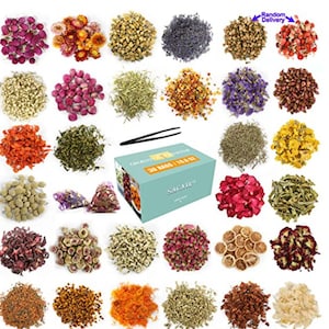 100% Natural Dried Flowers Herbs Kit for Soap Making, DIY Candle Making, Bath - Include Rose Petals, Lavender, Jasmine & More - 30 Bags