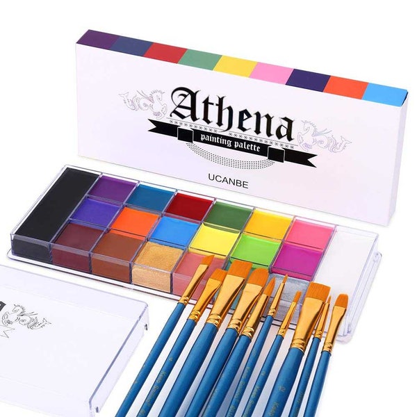 Face Body Paint Set-Athena Painting Palette & 10 Professional Artist Brushes/ Ideal for Halloween