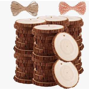 Natural Wood Slices Predrilled with Hole/Wood Circles for DIY Crafts 50 PC 2.4-2.8 inches