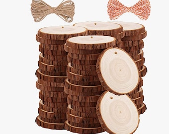 Natural Wood Slices Predrilled with Hole/Wood Circles for DIY Crafts 50 PC 2.4-2.8 inches