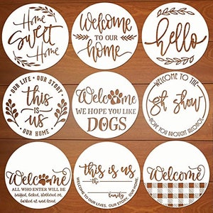 Reusable 12&quot; Round Welcome Stencils for versatile wood sign art.Use them on mats,walls,canvases,and doors.Choose the 9-round welcome design.