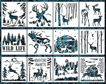 12 Pcs Deer & Mountain Stencils for DIY  Projects / Forest Theme/Woodland Wildlife