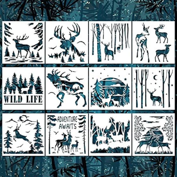 12 Pcs Deer & Mountain Stencils for DIY  Projects / Forest Theme/Woodland Wildlife