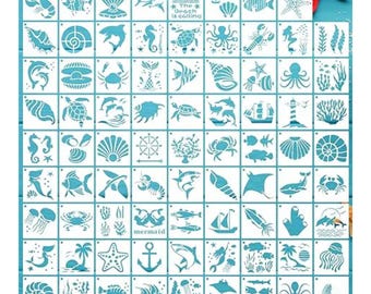Ocean Stencils: 80-Piece Reusable Mermaid, Shark, Dolphin Set