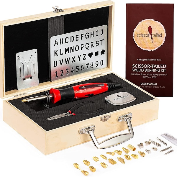 Premium Wood Burning Kit 43PCS, 36Tips, Adjustable Temperature Pen w/- Safety Stand ,Free Deluxe Case