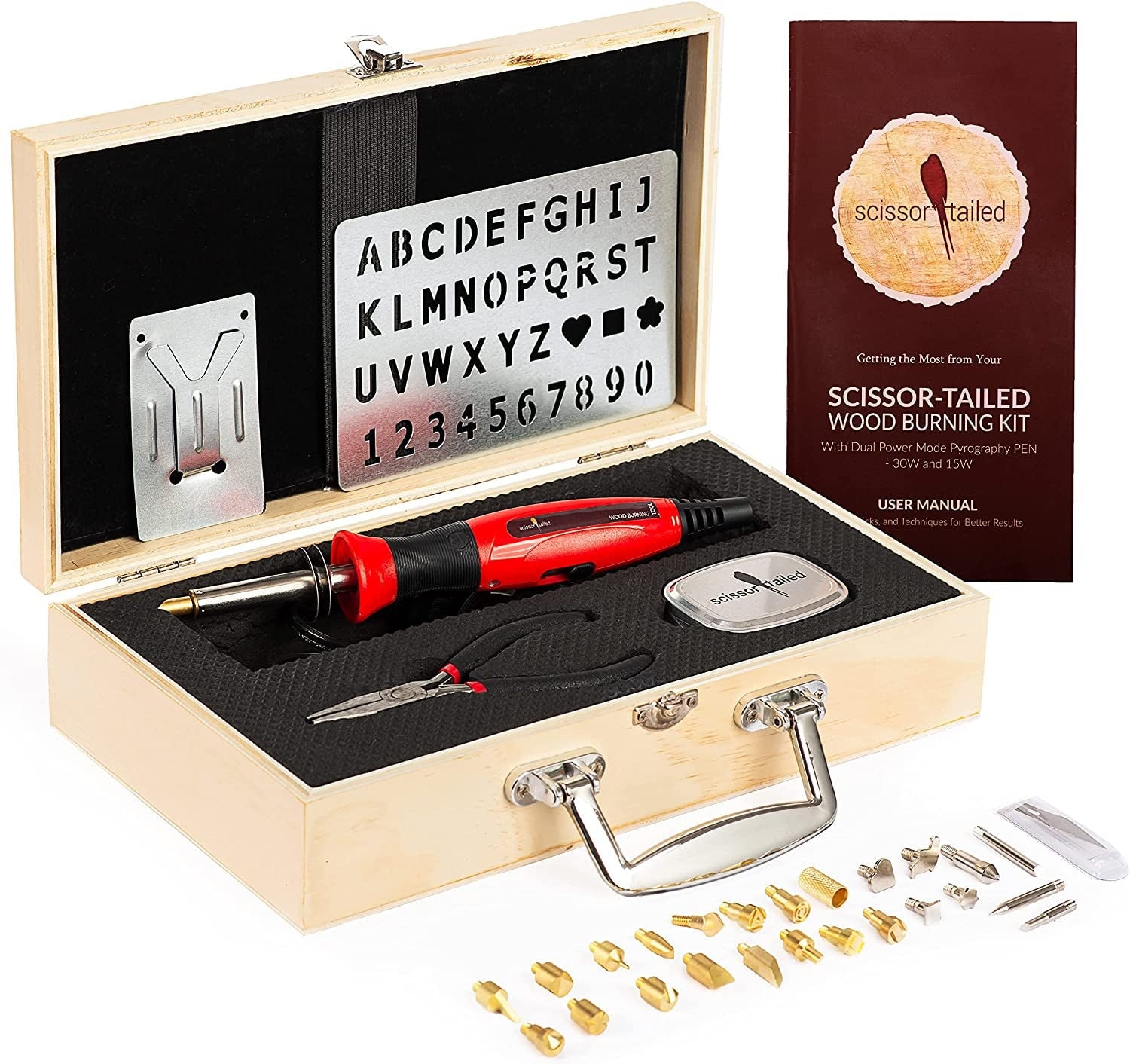 Premium Wood Burning Kit 43PCS, 36tips, Adjustable Temperature Pen W/  Safety Stand ,free Deluxe Case 