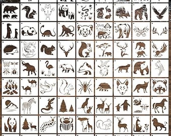 80 Reusable 3x3 Inch Wood Painting Stencils - Animals, Flowers, Farm, Ocean.