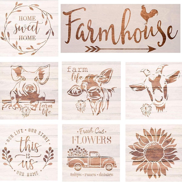 Pochoirs de ferme : vache, tournesol, camion vintage, pochoirs réutilisables