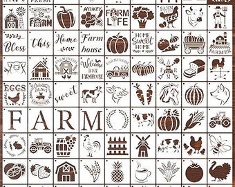 80-Piece Stencil Set: Reusable Stencils for Wood, Flowers, Farms, Oceans, Animals,DIY Crafts,Wall Art,Cards,Rocks, & Home Decor (Farm Theme)