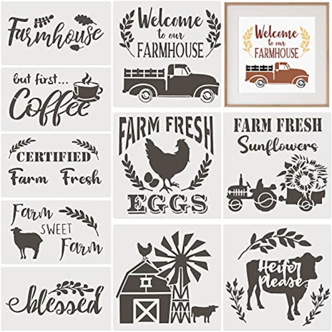10 Farmhouse Stencils for DIY, 2 Sizes, 10 Patterns – Perfect for ...