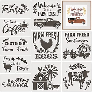 10 Farmhouse Stencils for DIY, 2 Sizes, 10 Patterns – Perfect for Painting, Scrapbooking, and Decor.