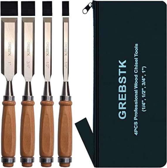 GREBSTK 4-piece Wood Chisel Set: Durable CR-V Steel Chisels With Beech  Handles, Ideal for Woodworking. Includes Oxford Bag 