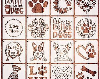 Dog Paw Stencils, DIY Crafts, Reusable Painting Templates (16 Pieces)