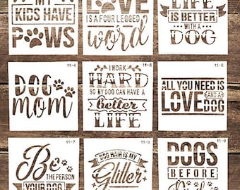 Dog Lover Stencil Set for DIY Crafts (Set of 9, 5.9x5.9 Inch)