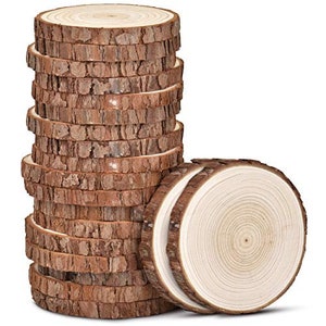 20 natural wood slices, 3.5-4 inch, DIY craft kit for kids, ideal for coasters, Christmas ornaments, and rustic wedding decor.