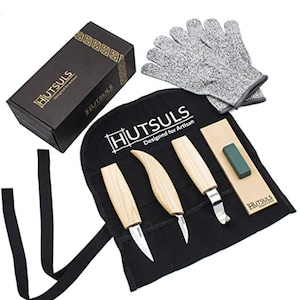 Hutsuls Wood Whittling Kit for Beginners - Razor Sharp Wood Carving Knife Set in Beautifully Designed Gift Box 8Pcs