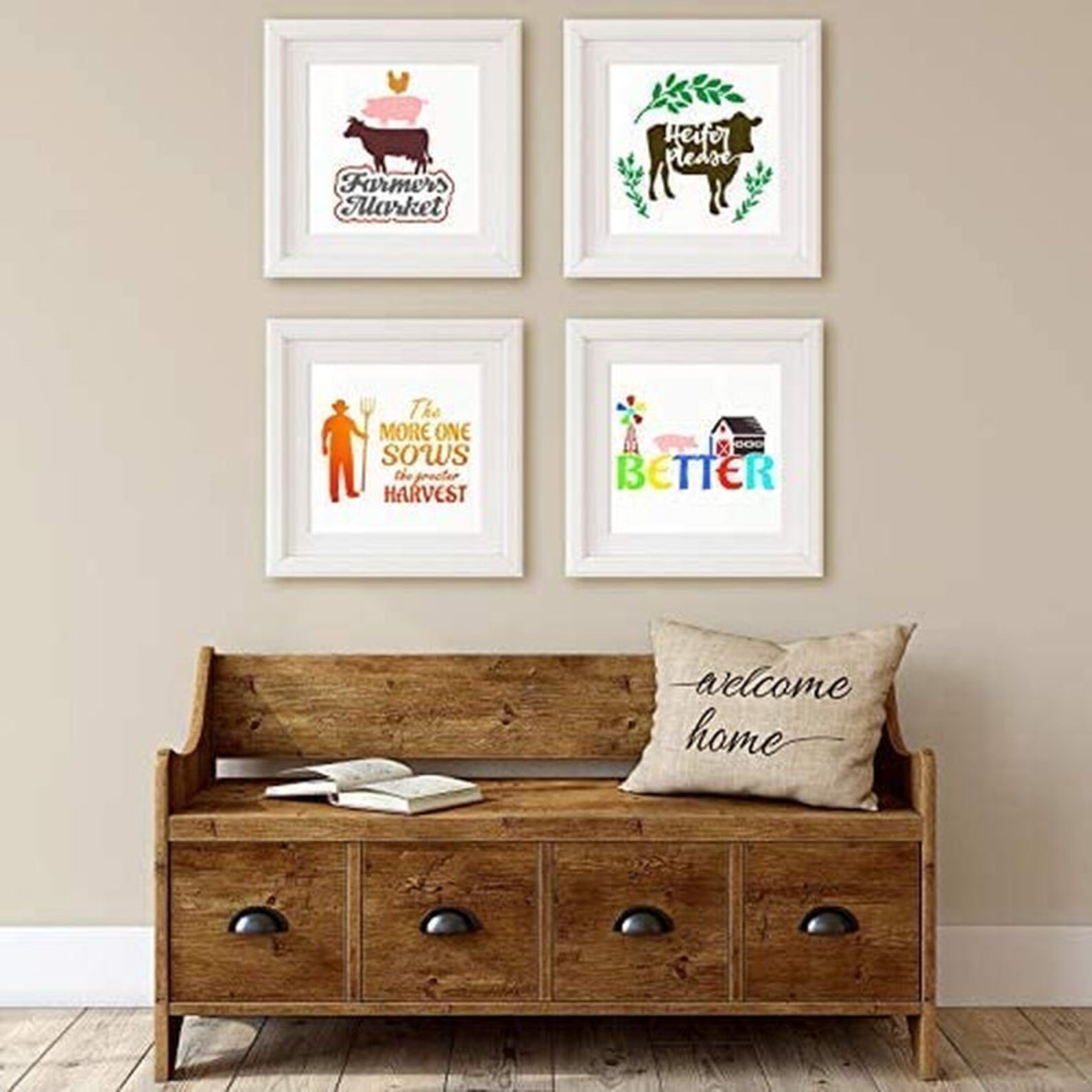Farmhouse Stencils 12Pcs Ranch Farm Reusable Stencils & Drawing Art Template For Painting Drawing Tracing On Wood Scrapbooking Furniture Wall Floor Fabric Decors