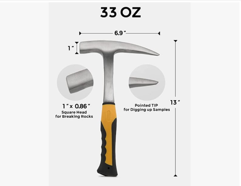 25 PCS Geology Rock Pick Equipment Kit, 28 Oz. Rock Pick Hammer With 12" Mason Chisel, Safety Glasses, Whistle, Jewelers Loupe, Tool Set For Hounding, Gold Mining & Prospecting, Stone Breaking