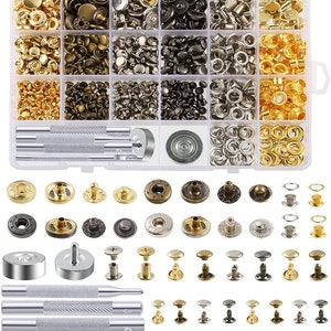 400Pc Set/ 4 Style Snap Fasteners Kit : Leather Rivets, Eyelets, Grommets, Binding Screws, Snap Buttons Press Studs w/- Fixing Tools