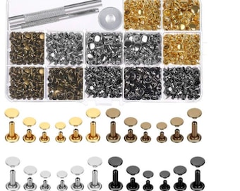 480 Sets Leather Rivets: Double Cap Metal Studs with Setting Tool Kit