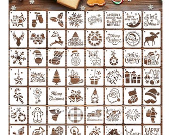 56Pcs Christmas Stencils for Holiday Crafts (3 inches)