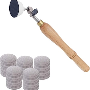 Bowl Sander, Sanding Tool for Woodworking with 2 Inch Hook & Loop Sanding PU Pad and 11.8 Inch Long Hardwood Handle and 50Pcs Sanding Discs